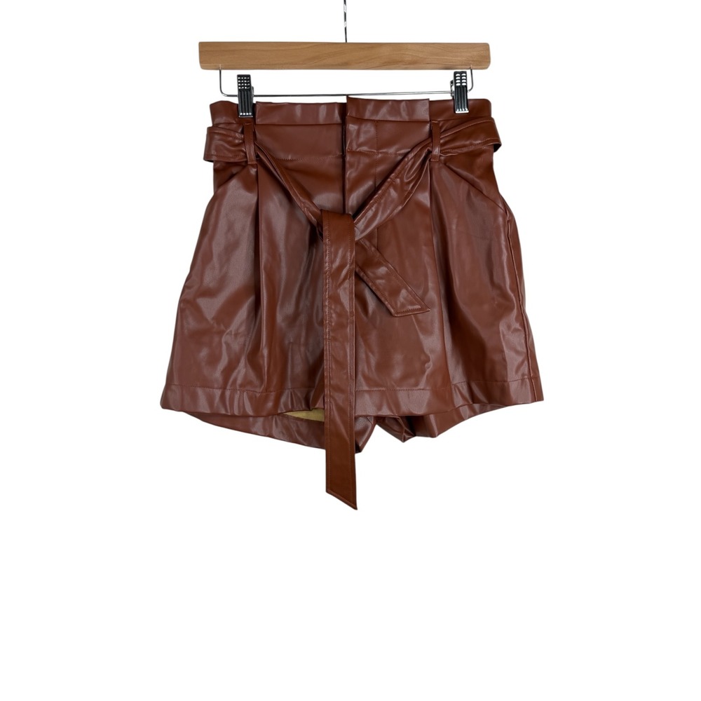 New Kori Faux Leather Belted Shorts size Small Brown